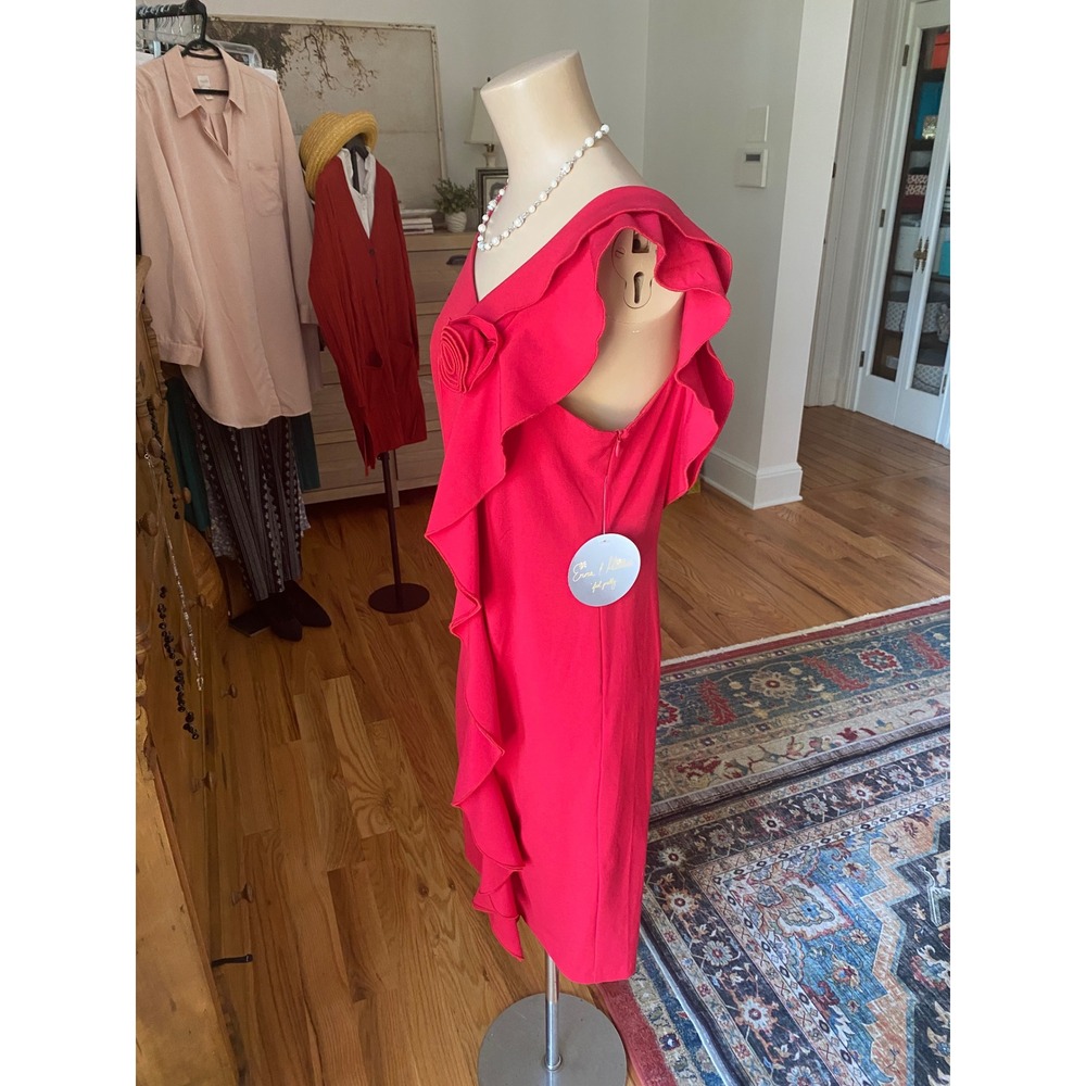 Emma & Michele Red Ruffle Rosette Sheath Dress Sleeveless Size 8 NWT - Picture 7 of 15